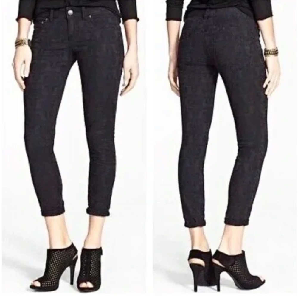 Free People Skinny Black Jacquard Floral‎ Mid-Rise Skinny Pants Size 25